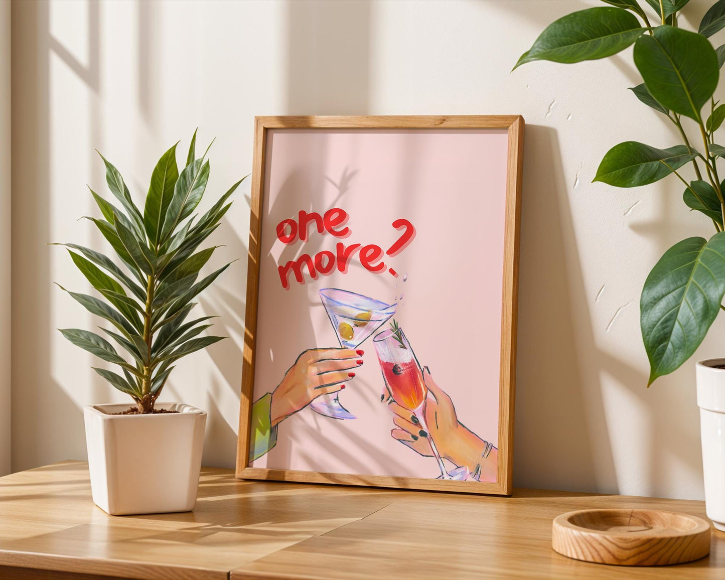 Happy Hour Wall Art - Whimsical Cocktail Print, Trendy Bar Decor, Girly Martini & Champagne Art, Pretty Pastel Palette