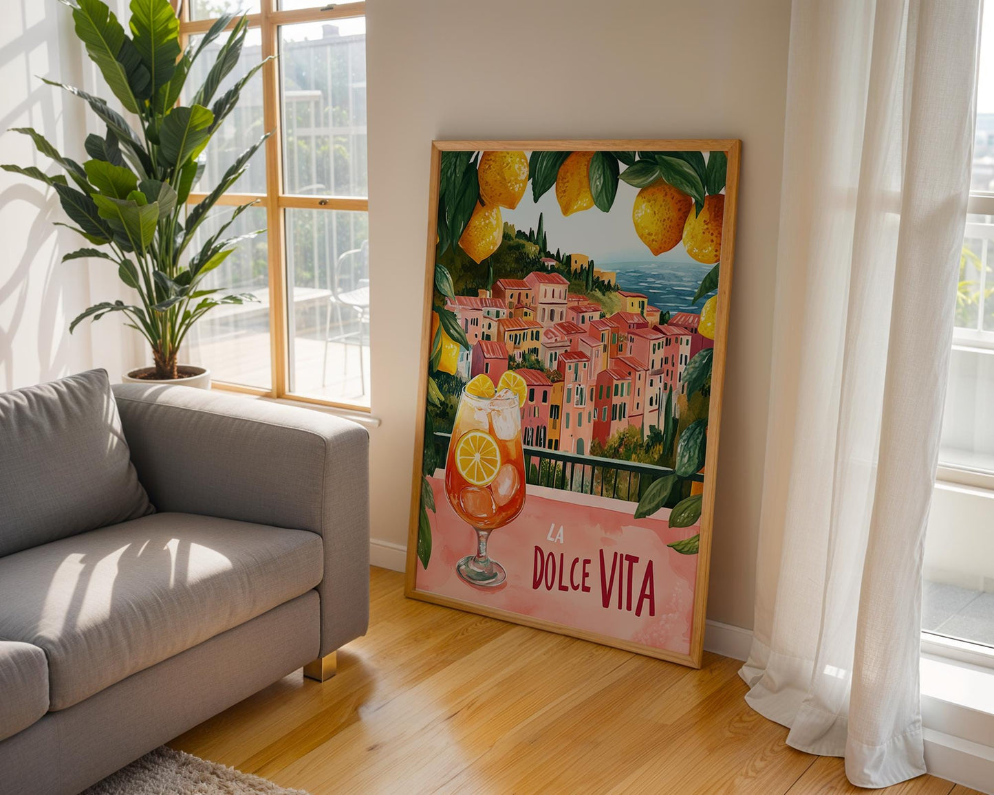 La Dolce Vita Mediterranean Print – Italian Coast Poster, Lemon Art, Aperol Spritz Illustration, Amalfi Coast Wall Decor Kitchen or Bar Art