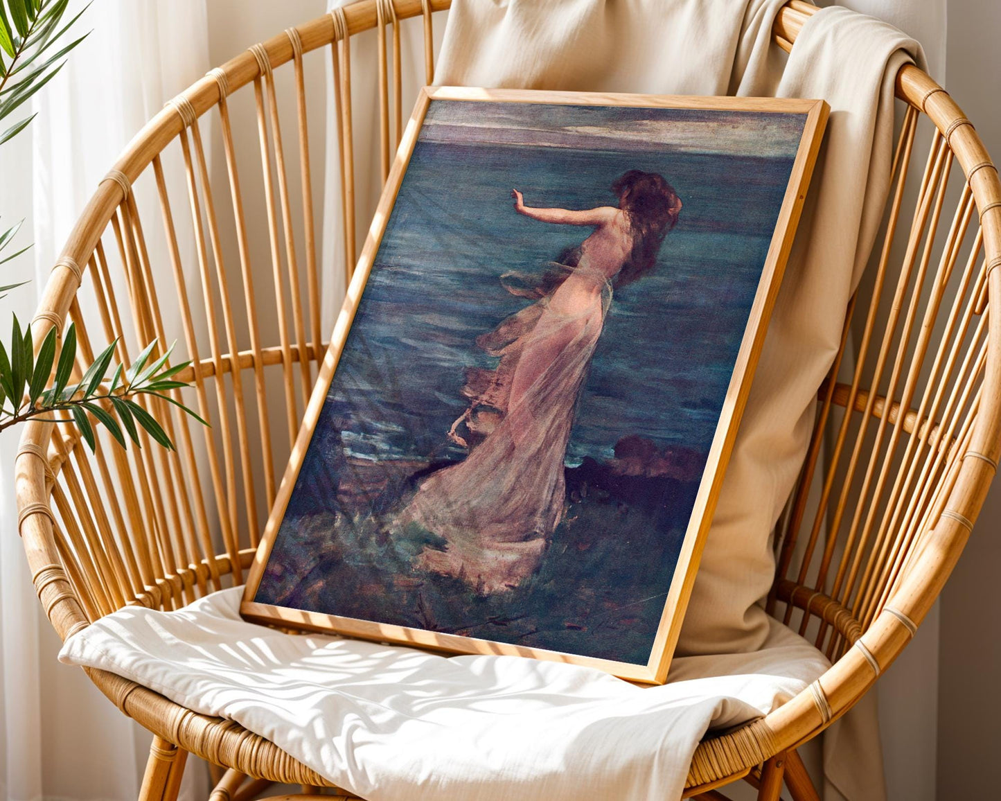 Ariadne by John Lavery Print – Romantic Mythological Wall Art, Vintage Female Body Seaside Painting, Classical Fine Art Reproduction