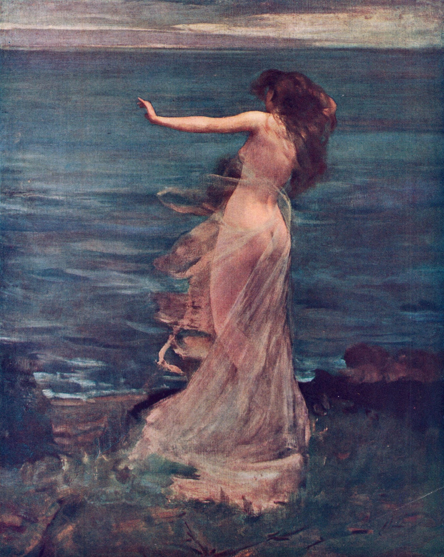 Ariadne by John Lavery Print – Romantic Mythological Wall Art, Vintage Female Body Seaside Painting, Classical Fine Art Reproduction
