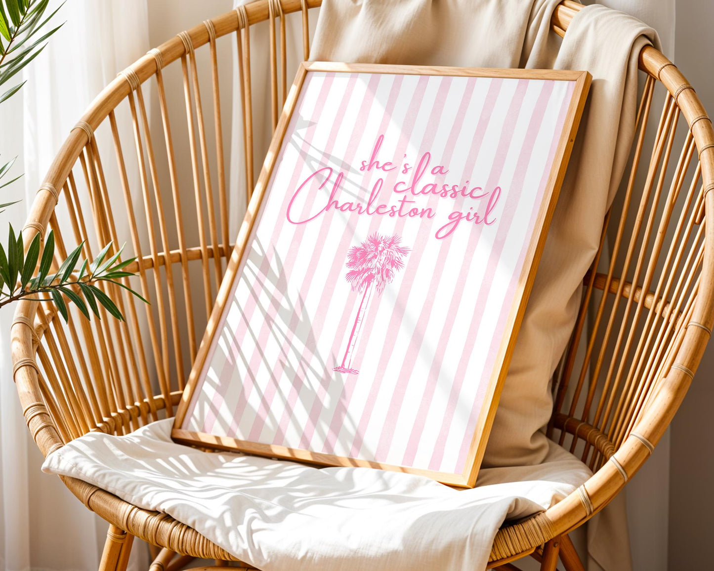 She’s a Classic Charleston Girl Print – Southern Wall Art, Pink Palmetto Decor, Preppy Coastal Quote, College of Charleston